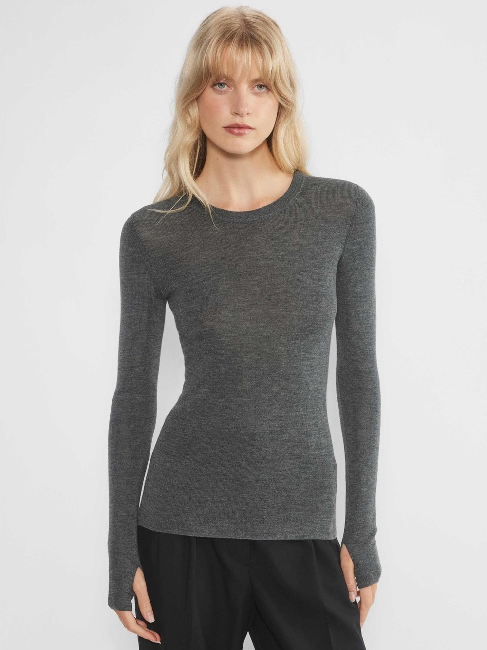 Aritzia Wilfred Oats Merino Wool Sweater in Heather Charcoal